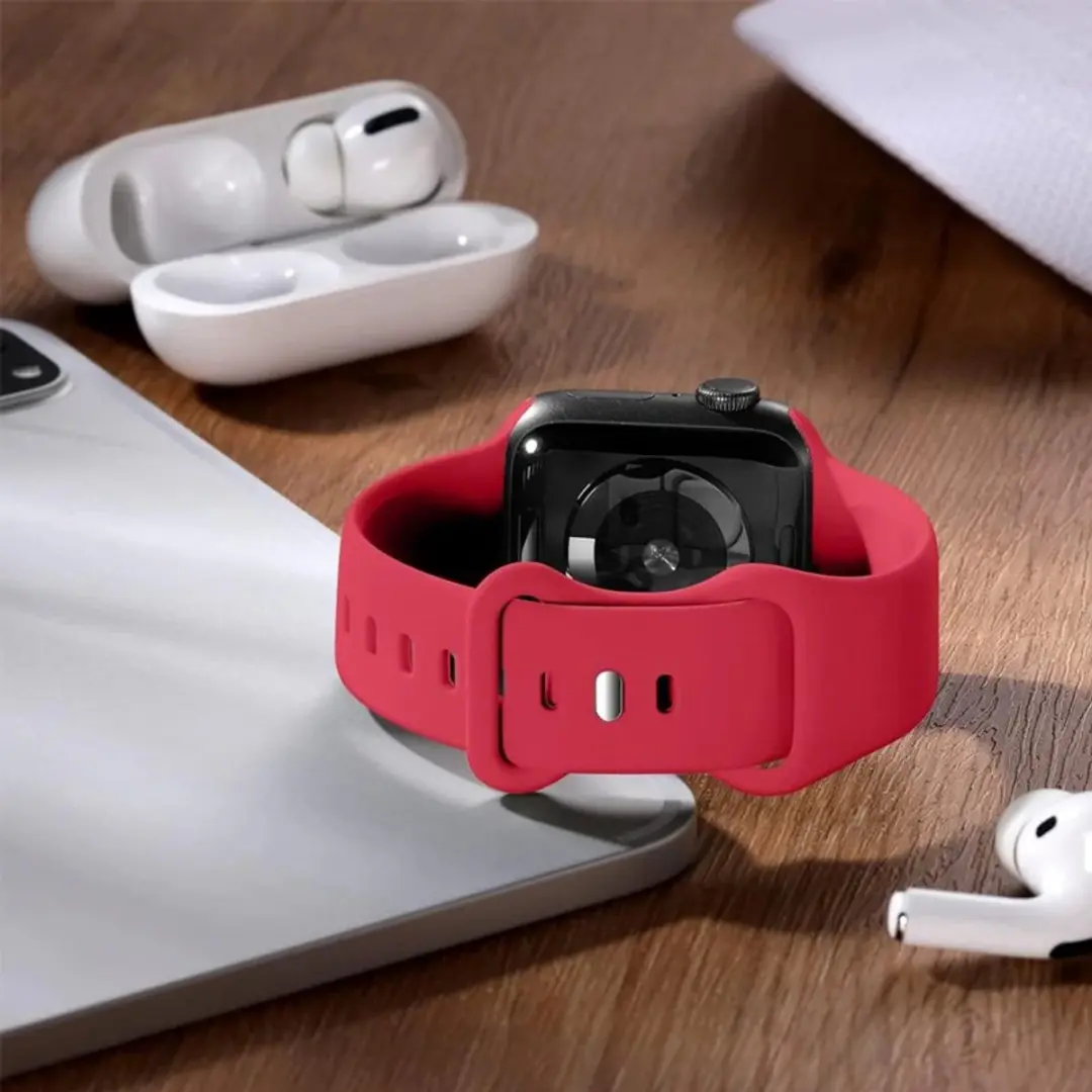 MobiQ Siliconen Bandje Apple Watch 41mm - Rood