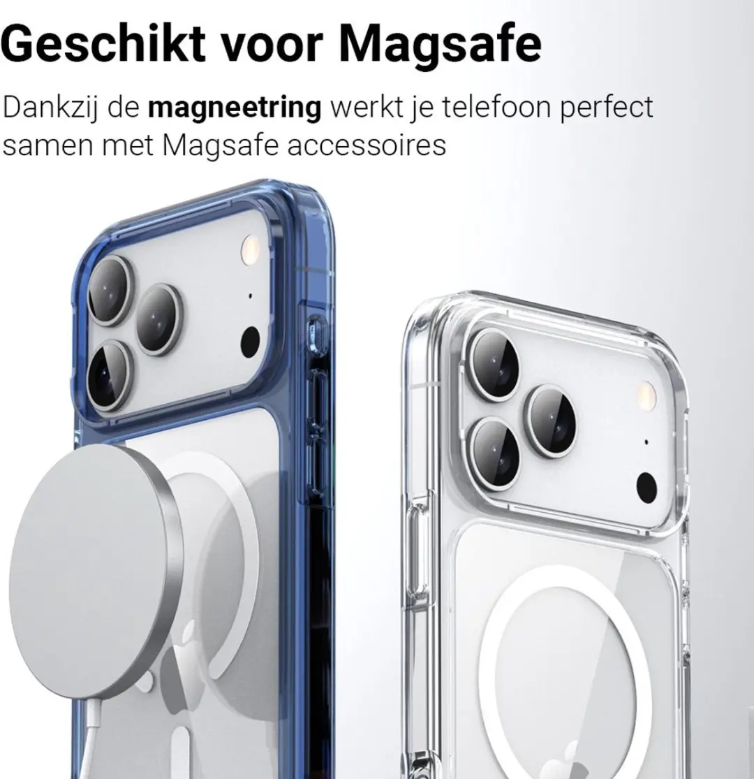 MobiQ Schokbestendige MagSafe Case iPhone 17 Pro - Transparant/Oranje