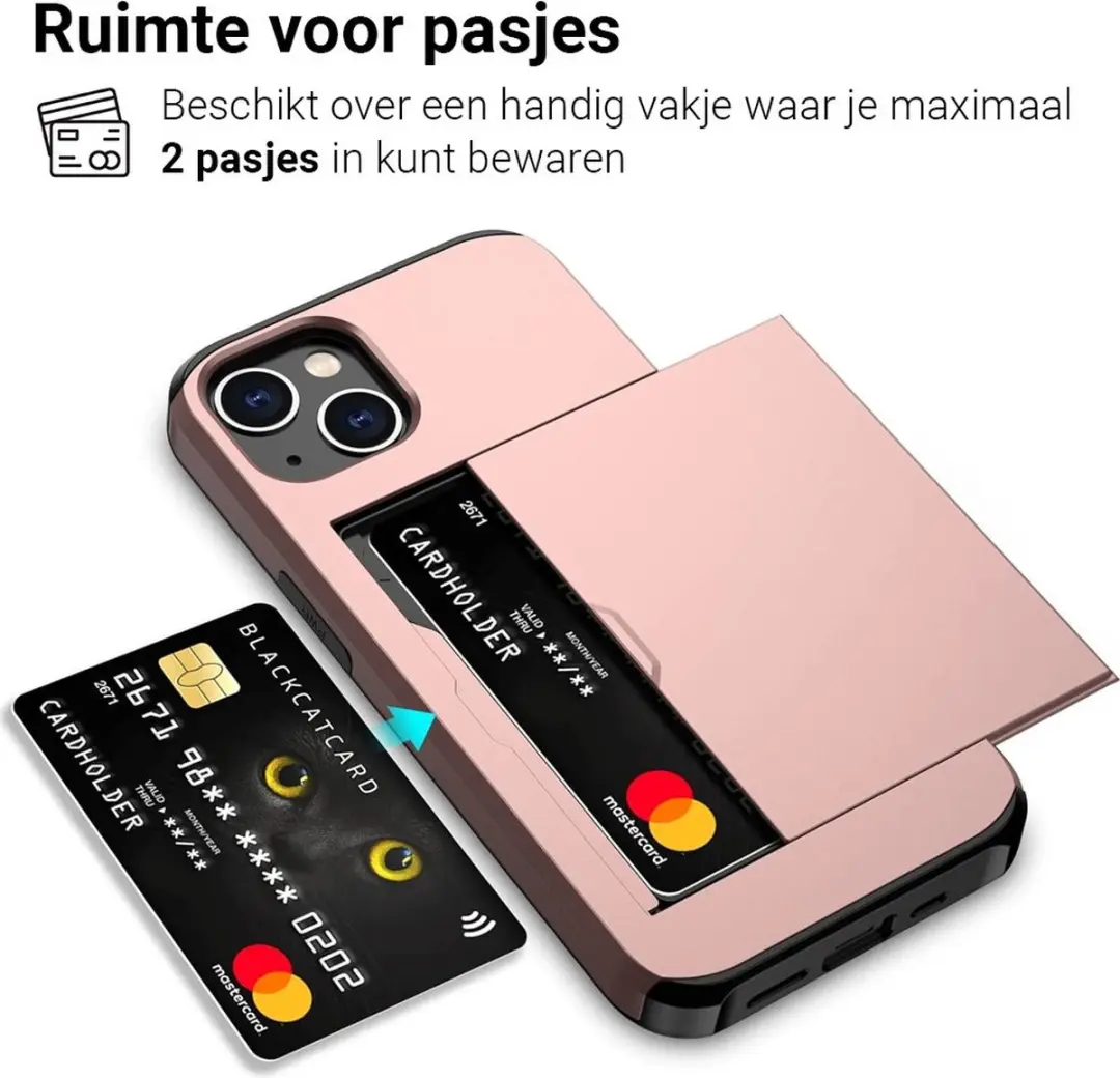 MobiQ Hoesje iPhone 13 Pashouder 2 Stuks - Rosé Gold