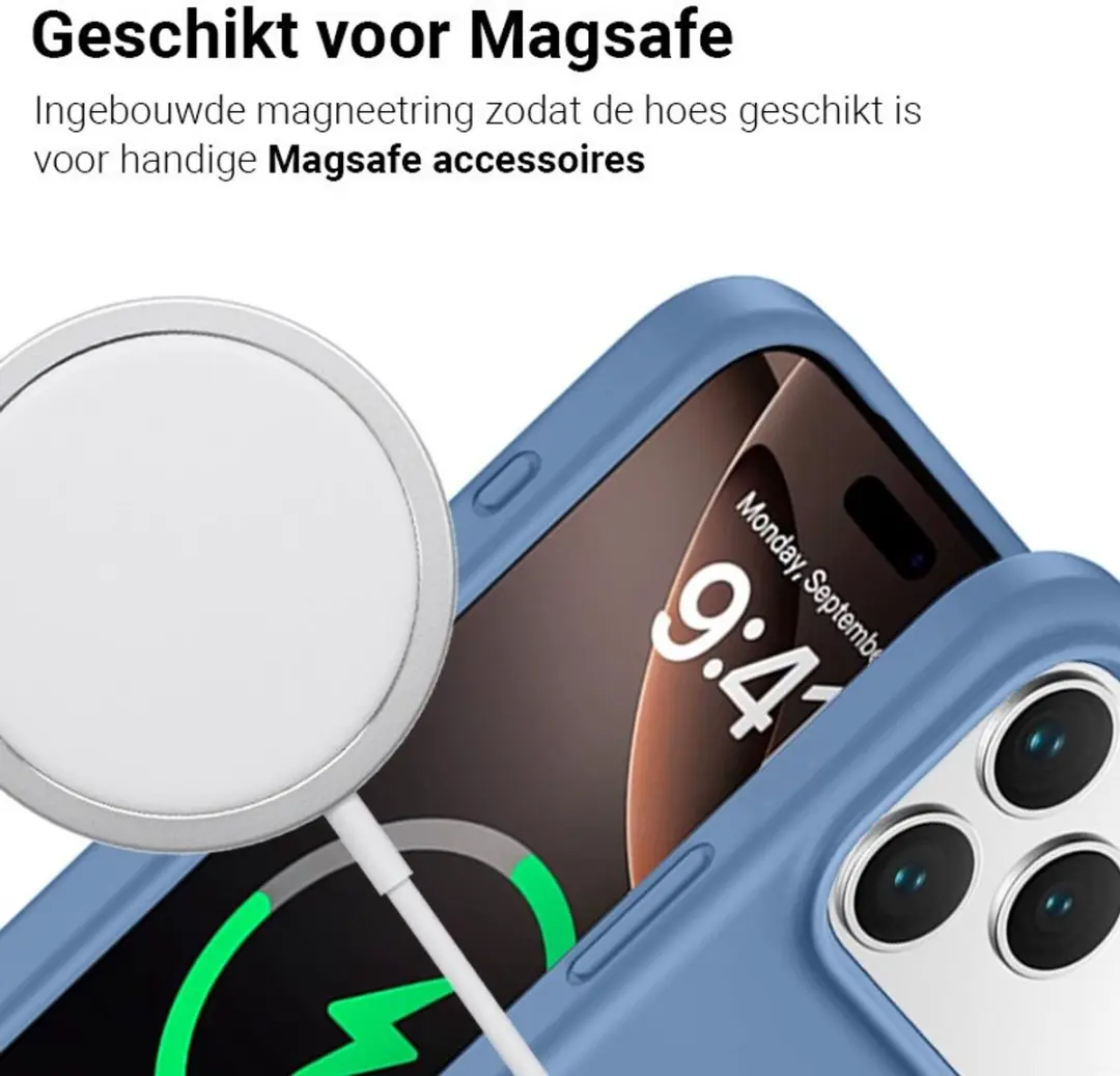 MobiQ Siliconen MagSafe Hoesje iPhone 17 Pro Max - ice blue