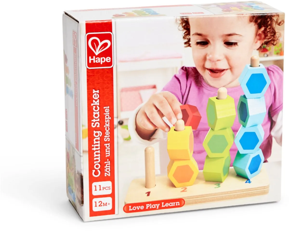 Hape Houten Tel en Stapel Spel 301061 - 10 Vormen - Multicolor