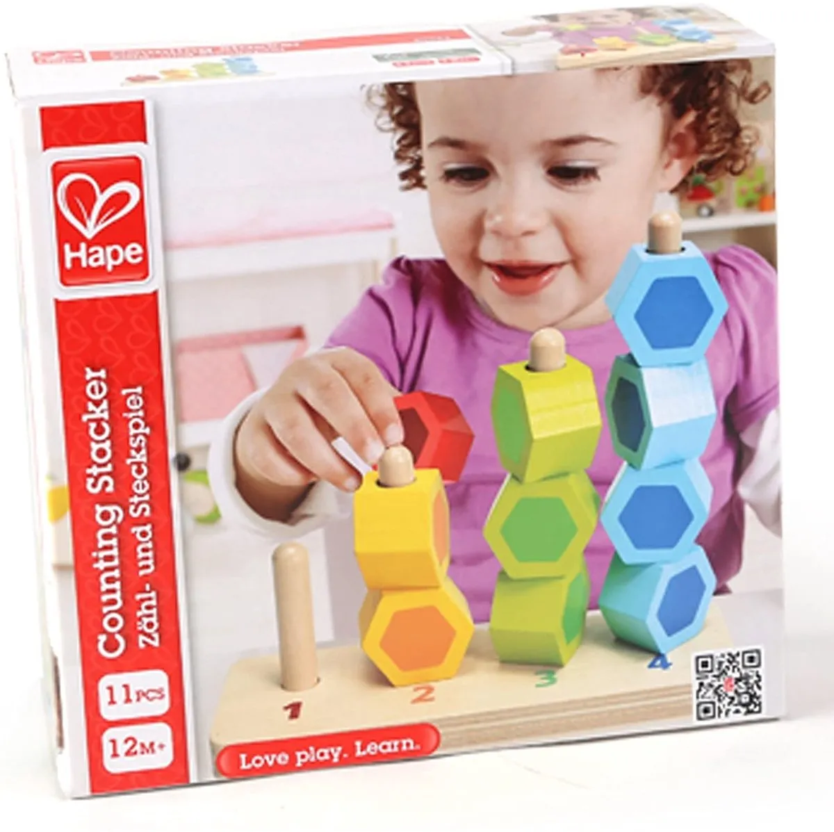 Hape Houten Tel en Stapel Spel 301061 - 10 Vormen - Multicolor