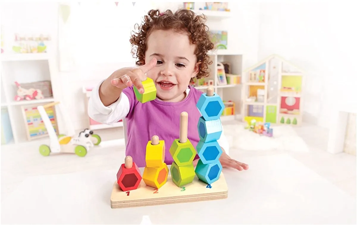 Hape Houten Tel en Stapel Spel 301061 - 10 Vormen - Multicolor