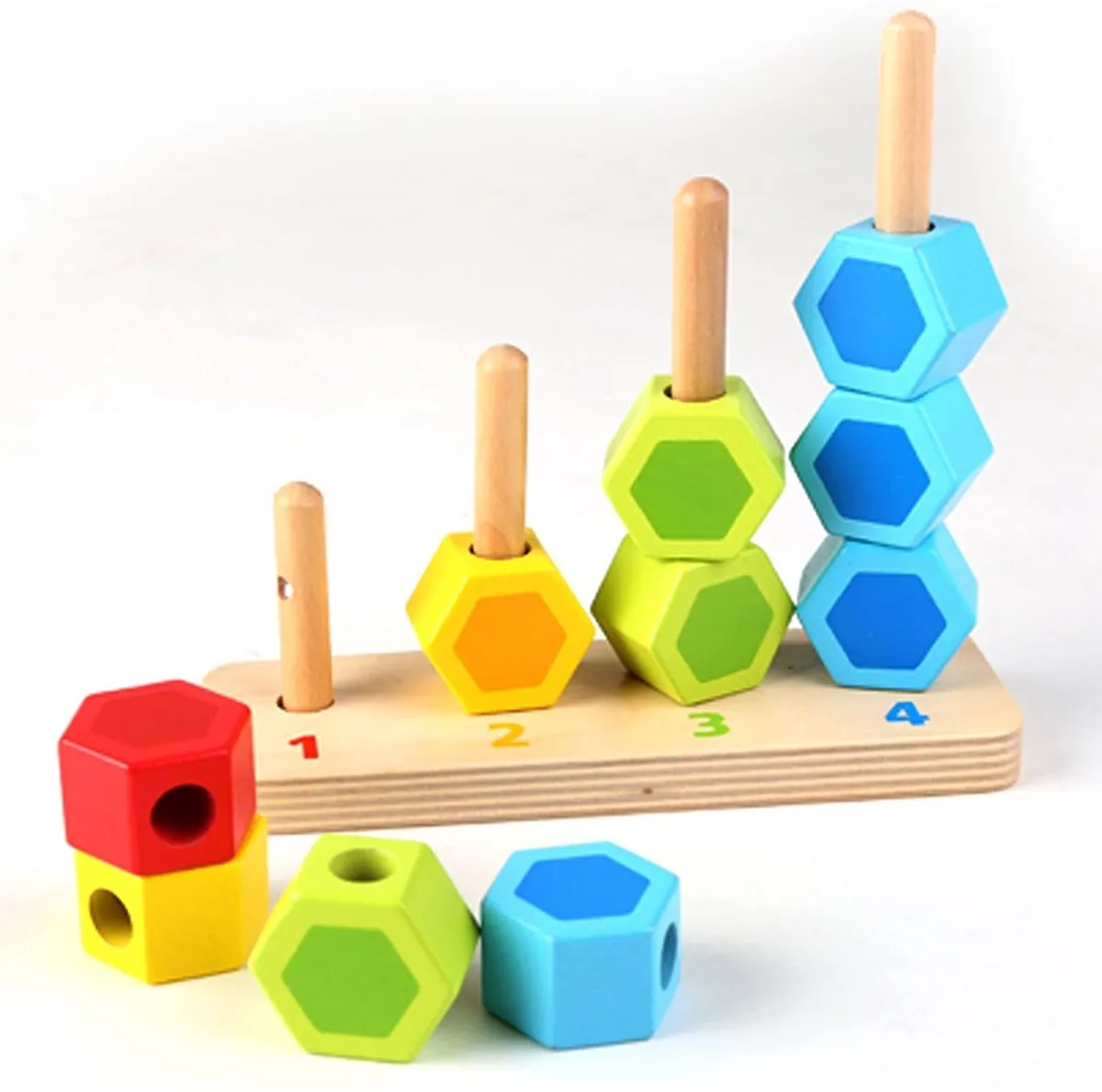 Hape Houten Tel en Stapel Spel 301061 - 10 Vormen - Multicolor