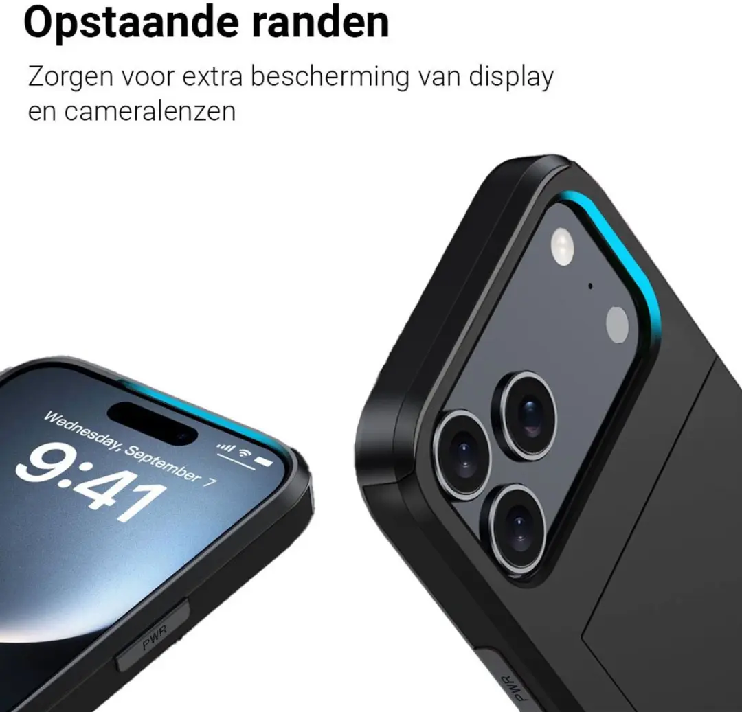 MobiQ Hybrid Card iPhone 17 Pro Hoesje - 46-01126 - Zwart