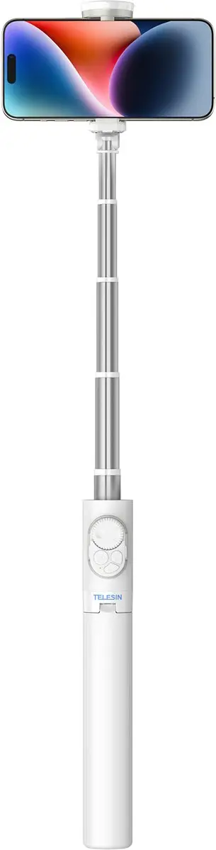Telesin Selfiestick Statief 130cm - Wit - Auto-open + Bluetooth Remote