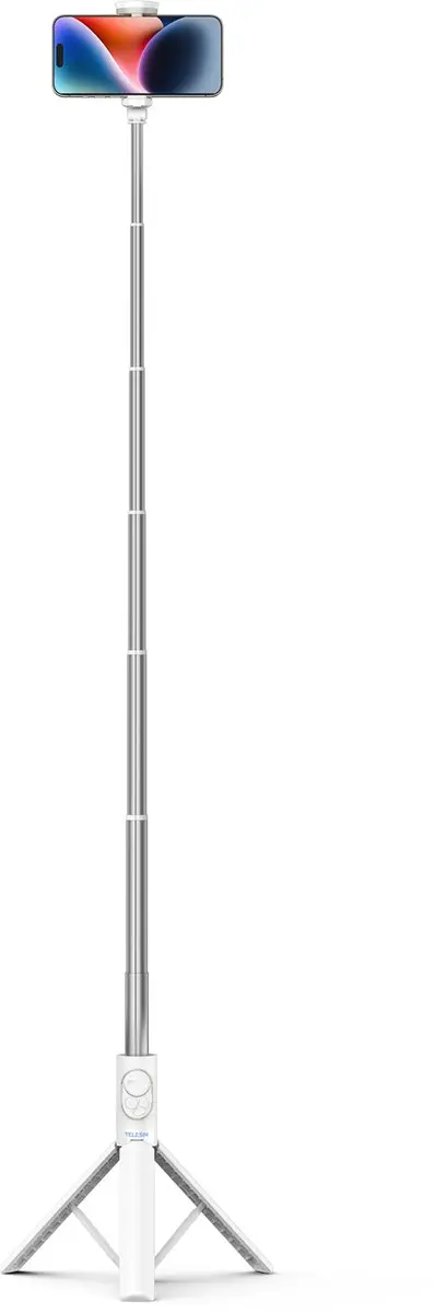 Telesin Selfiestick Statief 130cm - Wit - Auto-open + Bluetooth Remote