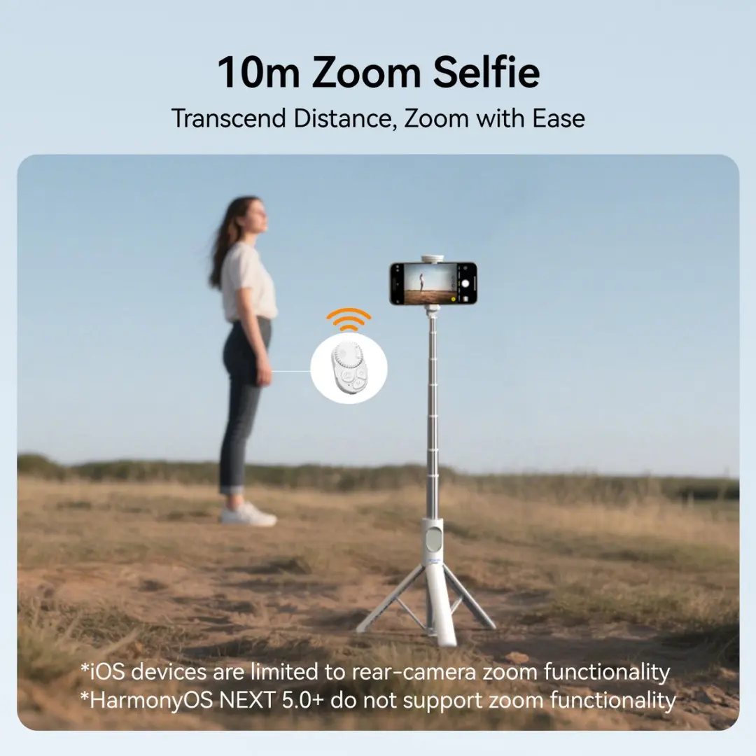 Telesin Selfiestick Statief 130cm - Wit - Auto-open + Bluetooth Remote