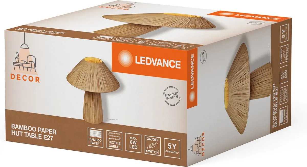 LEDVANCE DECOR Bamboo Paper Hut Tafellamp - E27 - Bruin