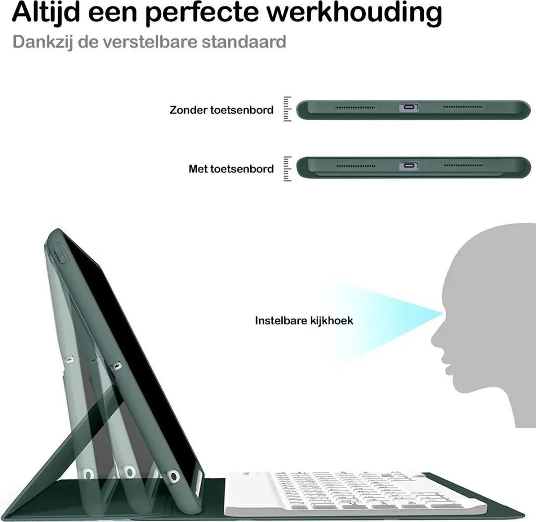 MobiQ 13-01637 Toetsenbordhoes iPad 10.2" - QWERTY Bluetooth - Donkergroen