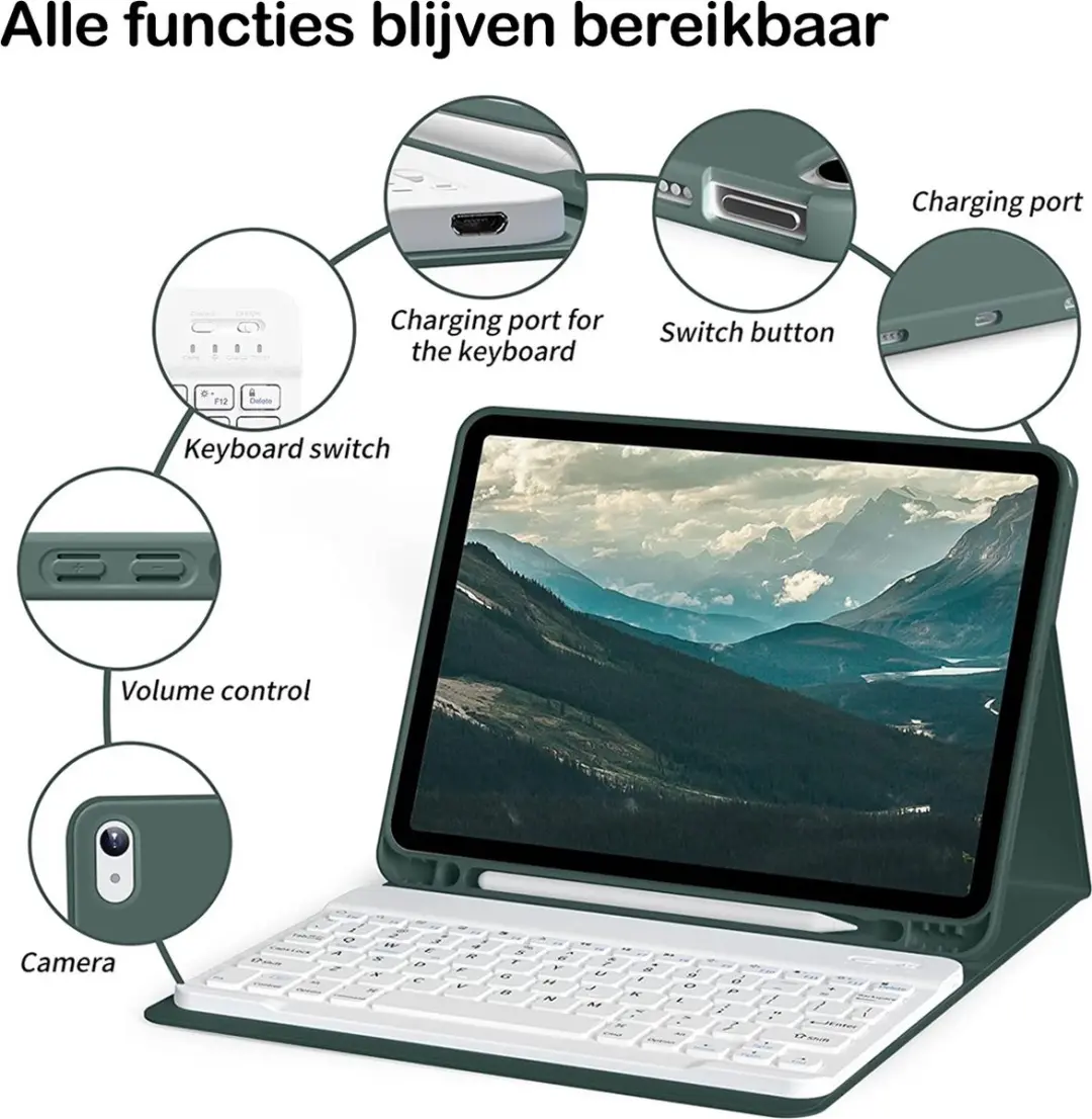 MobiQ 13-01637 Toetsenbordhoes iPad 10.2" - QWERTY Bluetooth - Donkergroen