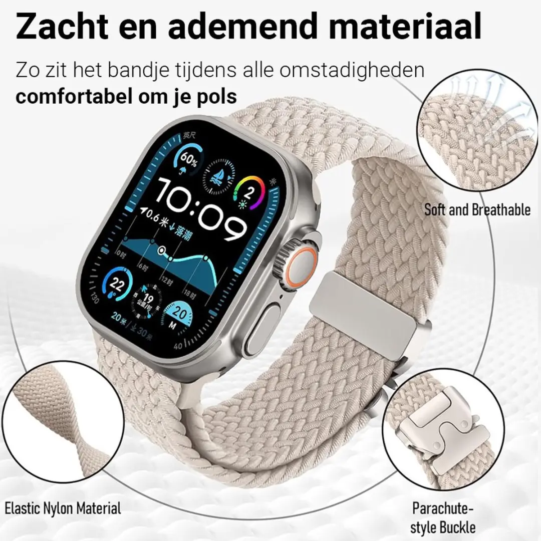 MobiQ Gevlochten Nylon Loop Bandje Apple Watch 38mm - Starlight
