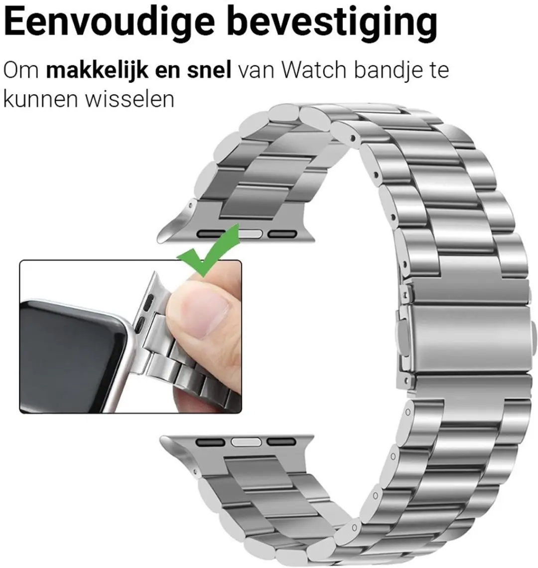 MobiQ Luxe Metalen Bandje Apple Watch 46mm - Zilver