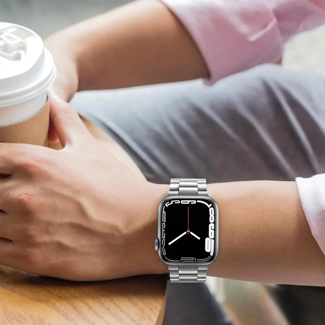 MobiQ Luxe Metalen Bandje Apple Watch 46mm - Zilver