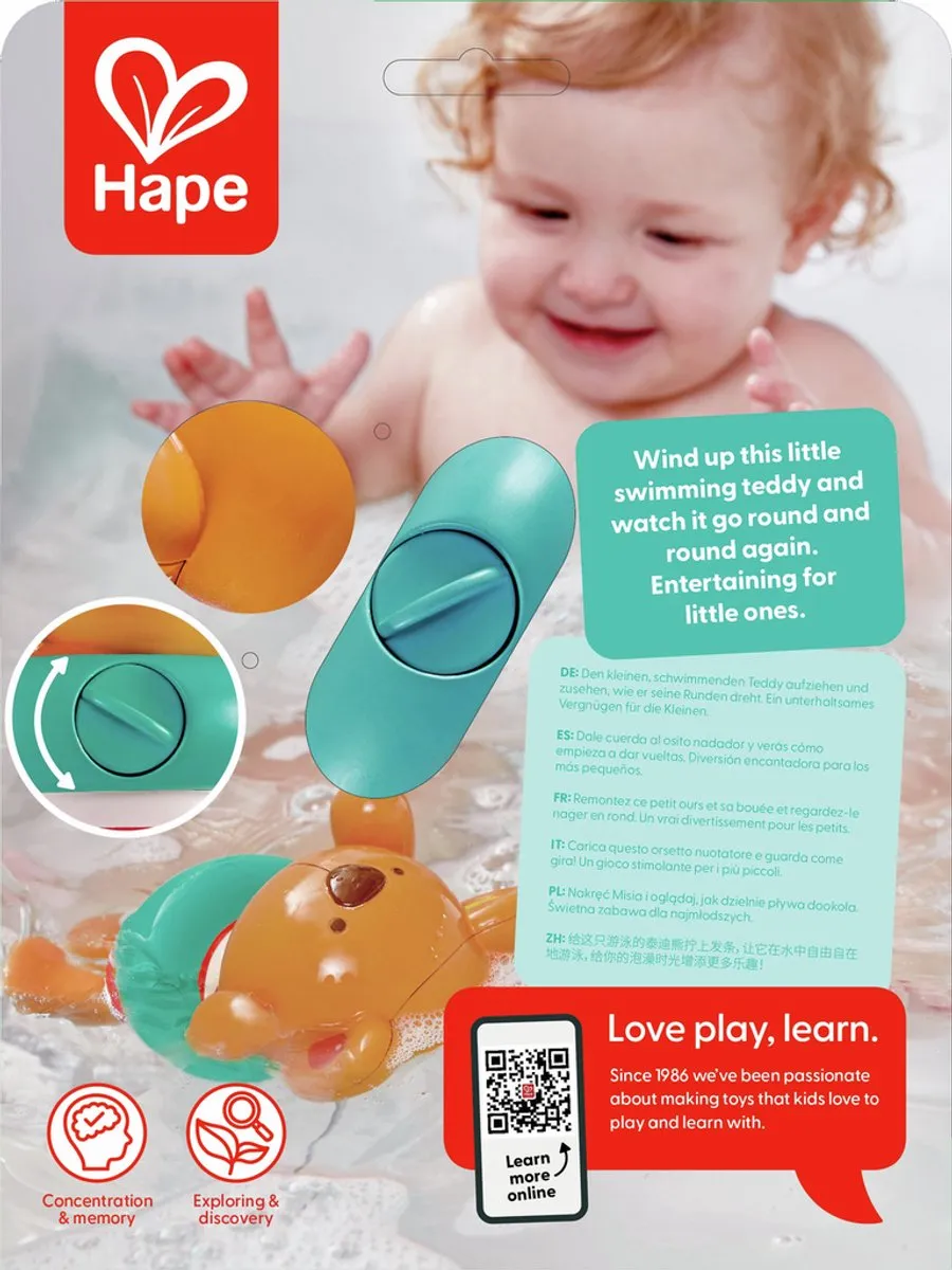 Hape Swimmer Teddy Wind-Up Toy 411854 - Veelkleurig - afbeelding 2 van 6