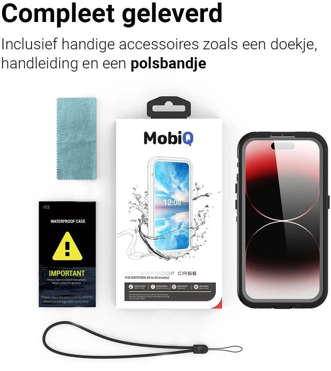 MobiQ Hoesje iPhone 16 Plus 46-00163 - IP68 Waterproof - Zwart