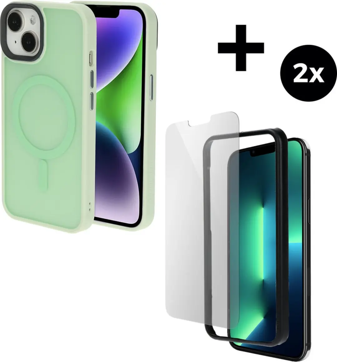Mobiparts MP-5001694 MagSafe Hoesje - iPhone 14 Plus - Groen - 2x Glasbeschermers