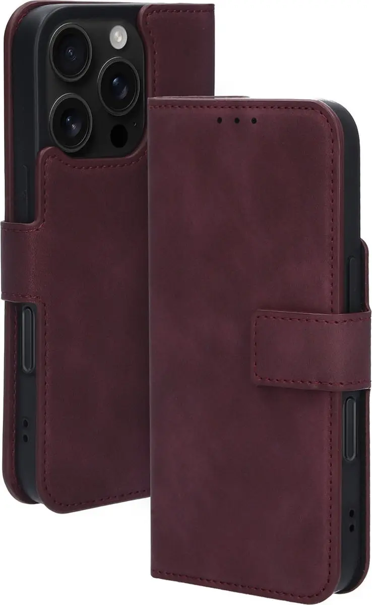 Mobiparts MP-128069 Hoesje iPhone 16 Pro - Wallet - Eco Leer - Paars/Rood