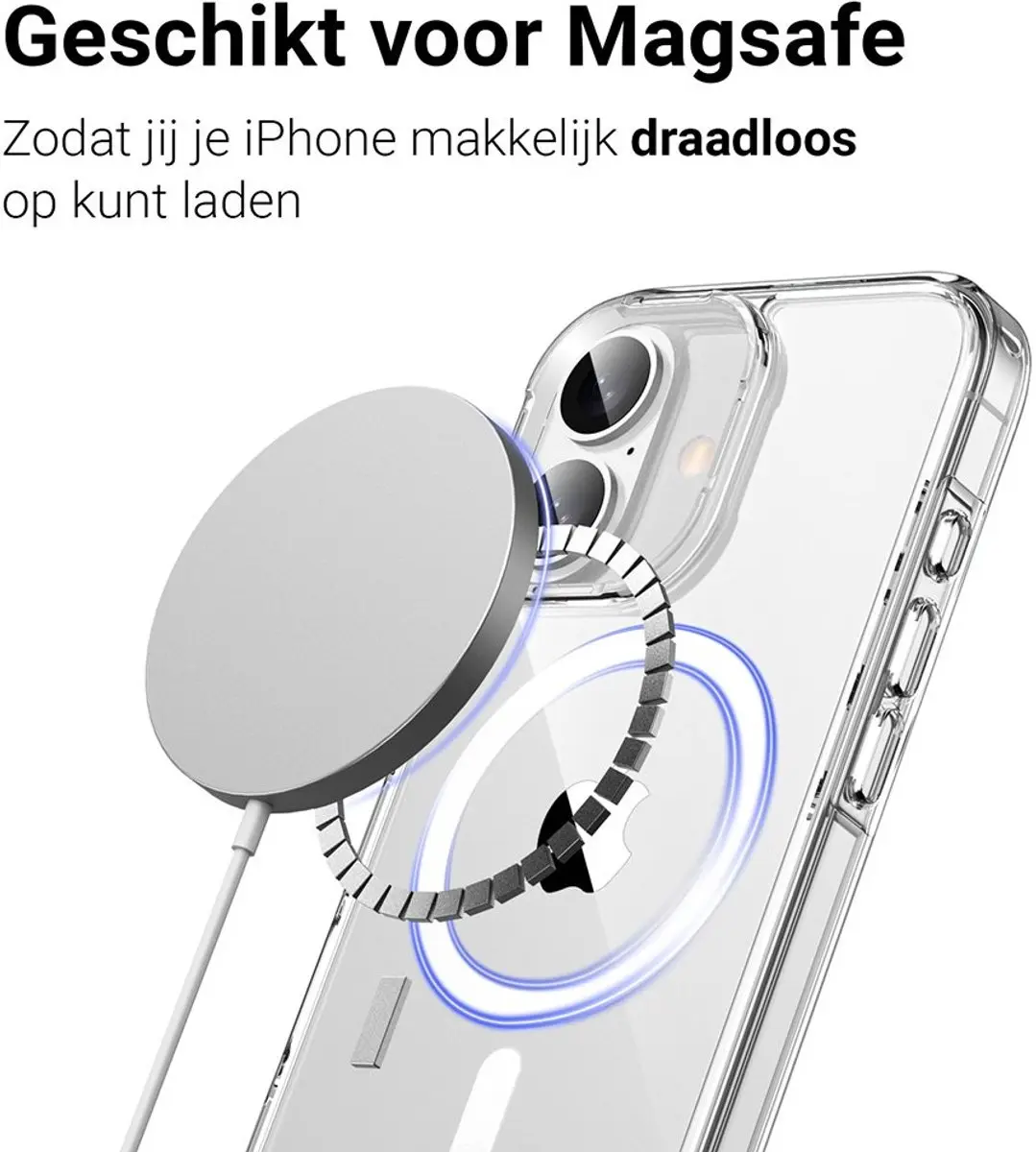 MobiQ Schokbestendige MagSafe Case iPhone 16 - Transparant/Paars - 46-00121