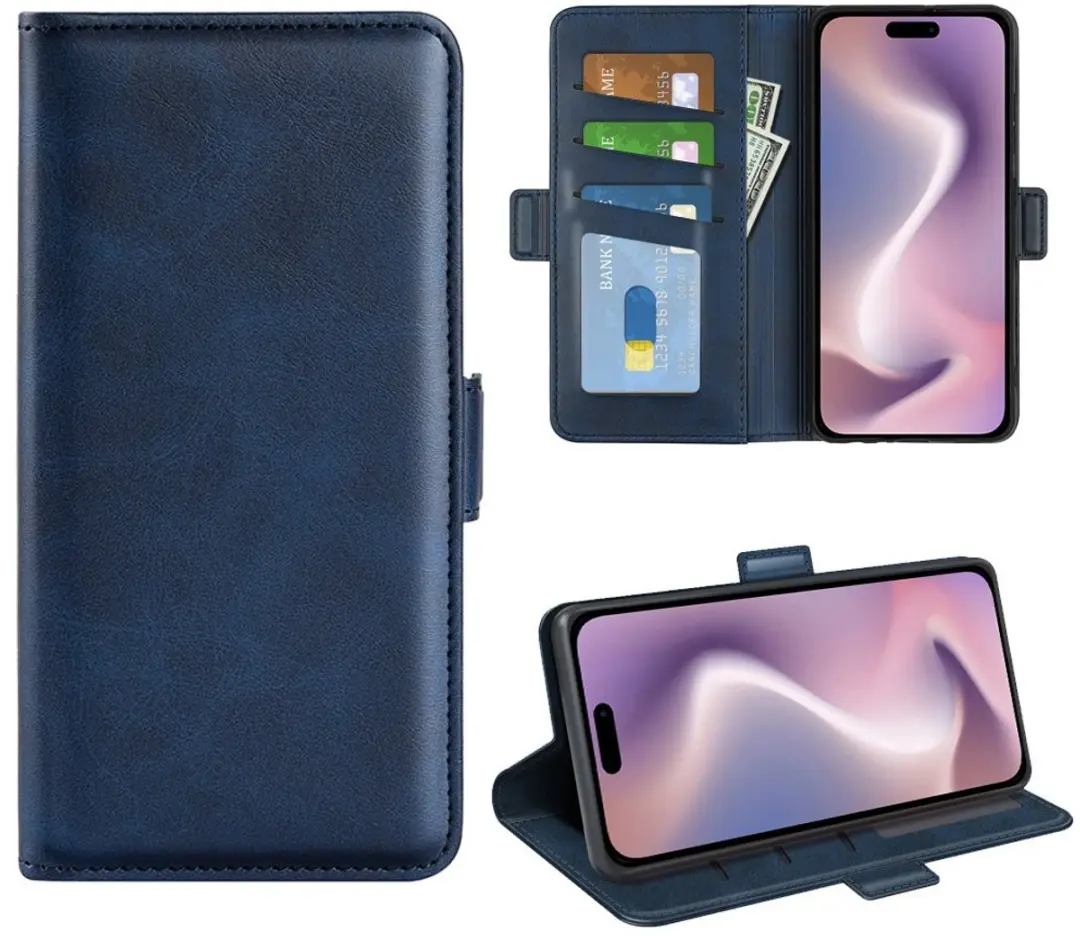 MobiQ PU Lederen Wallet Case iPhone 16 - Blauw - 46-00071