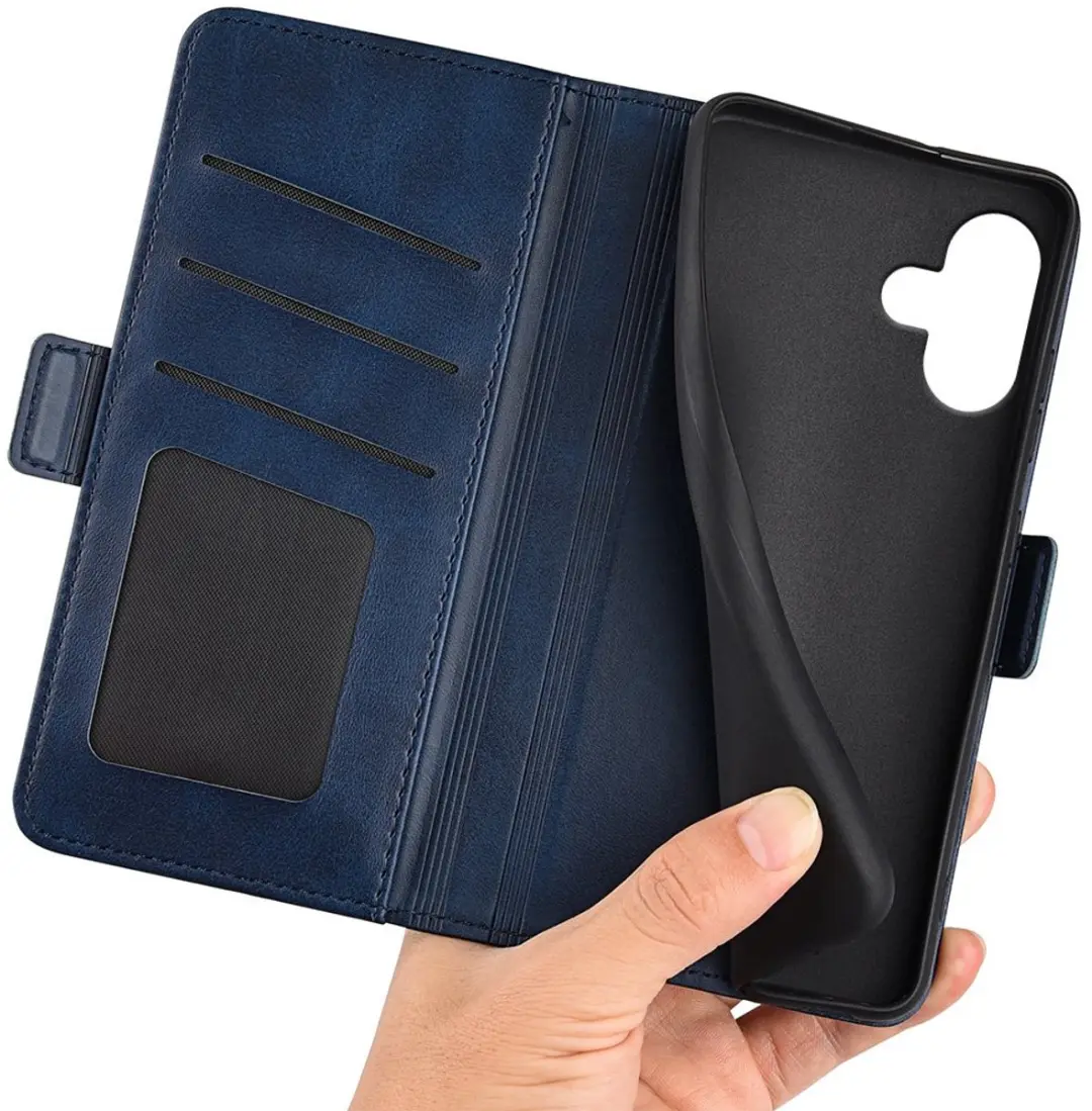 MobiQ PU Lederen Wallet Case iPhone 16 - Blauw - 46-00071