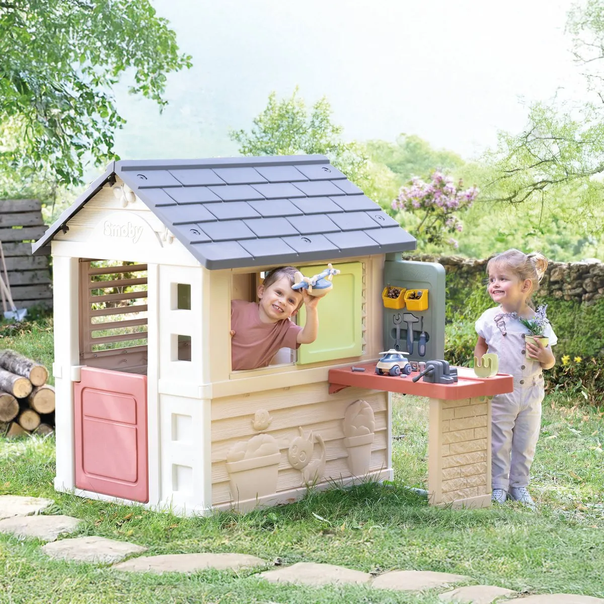 Smoby Life Speelhuis Werkbank DHZ 7600810742 - Beige/Grijs/Groen/Rood/Wit