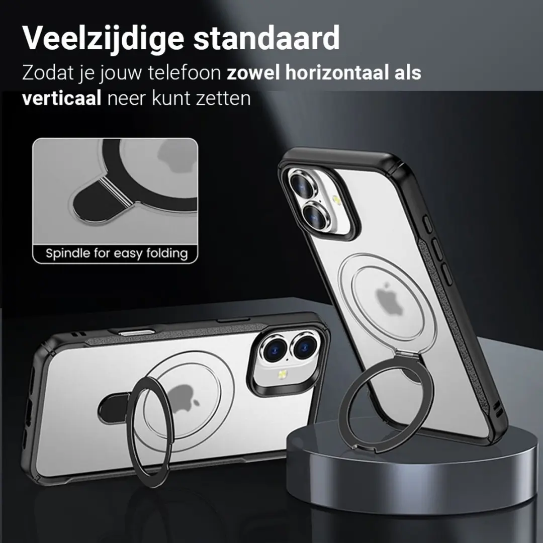 MobiQ Magnetisch Ringstand MagSafe Hoesje iPhone 17 - 46-01549 - Zwart/Transparant