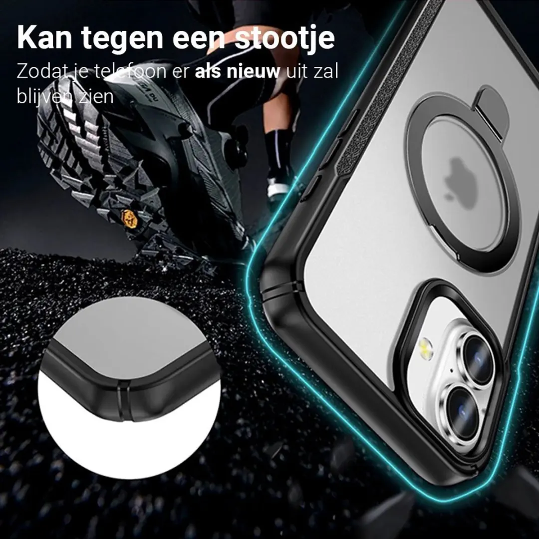 MobiQ Magnetisch Ringstand MagSafe Hoesje iPhone 17 - 46-01549 - Zwart/Transparant