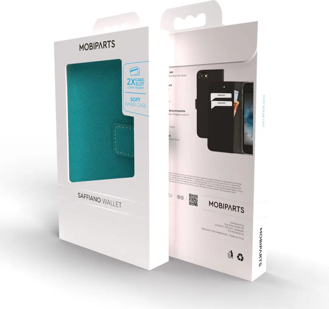 Mobiparts Saffiano Wallet Hoesje iPhone 13 Mini - Turquoise - MP-5000650