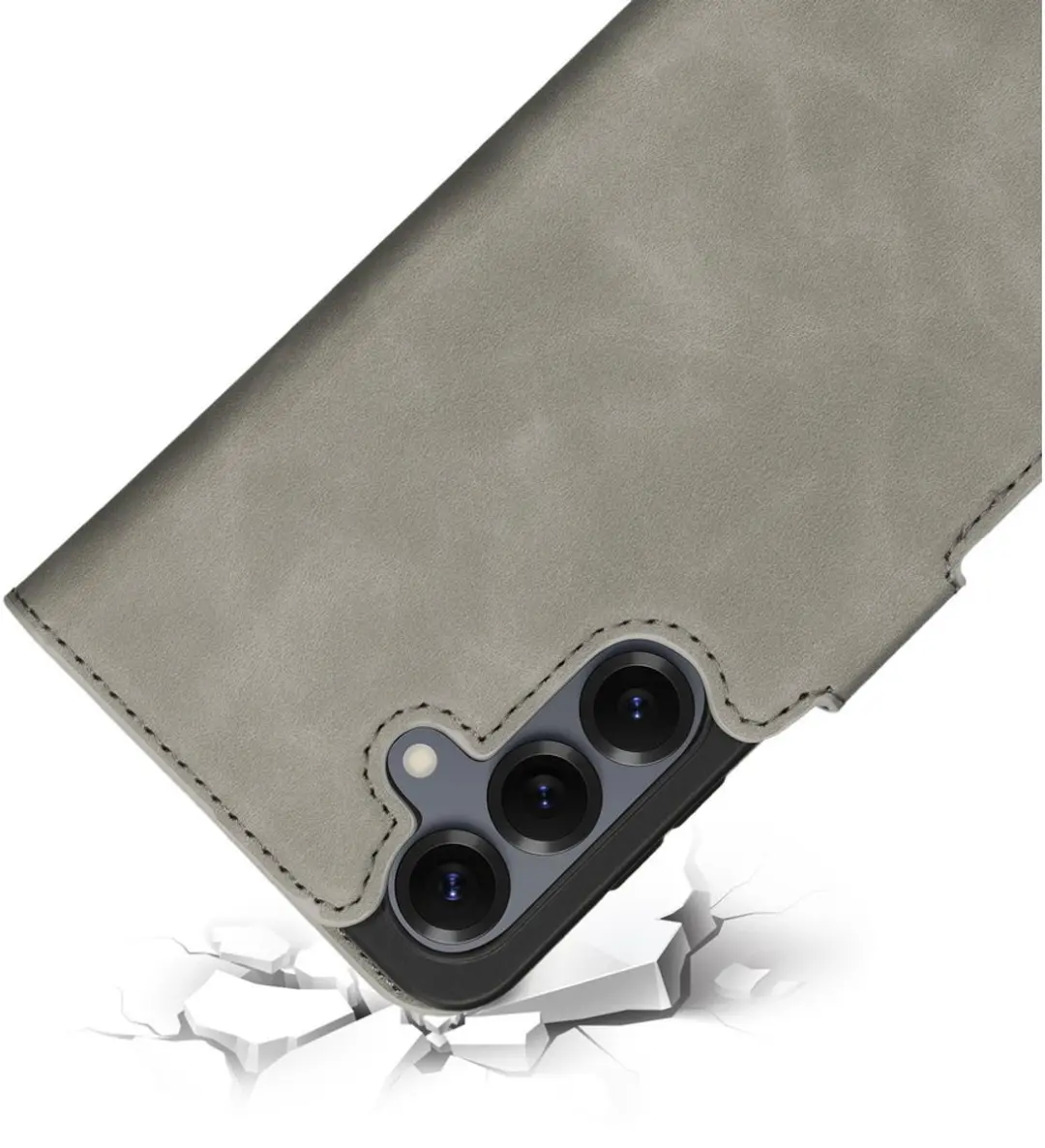 Mobiparts MP-128578 Hoesje Samsung Galaxy S25 - Wallet Grijs - 3 Pasjes