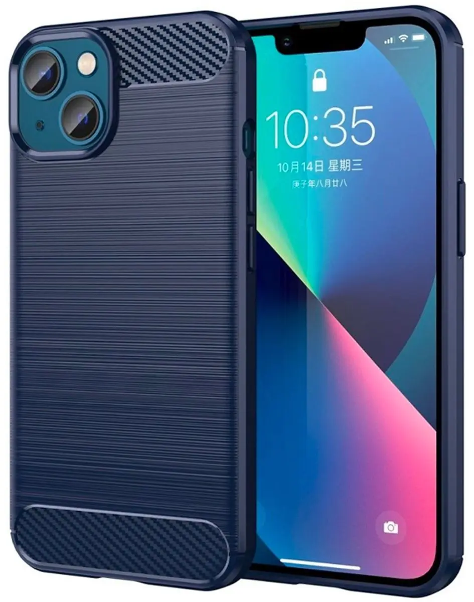 MobiQ Carbon Look Hoesje iPhone 14 - Blauw - 13-01759