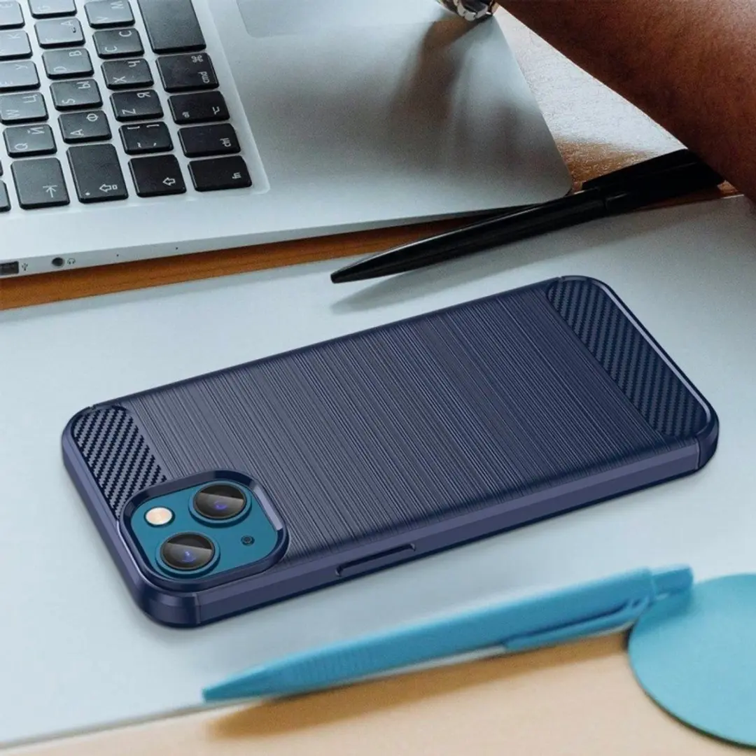 MobiQ Carbon Look Hoesje iPhone 14 - Blauw - 13-01759