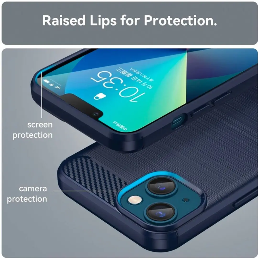 MobiQ Carbon Look Hoesje iPhone 14 - Blauw - 13-01759