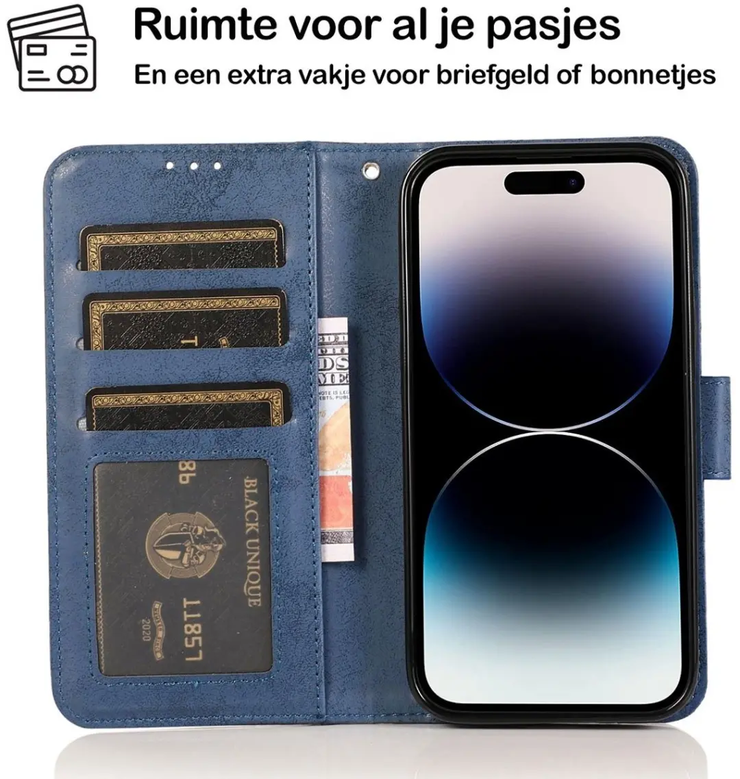 MobiQ 2-in-1 Wallet Case iPhone 15 Pro Max - 3 Pasjes - donkerblauw