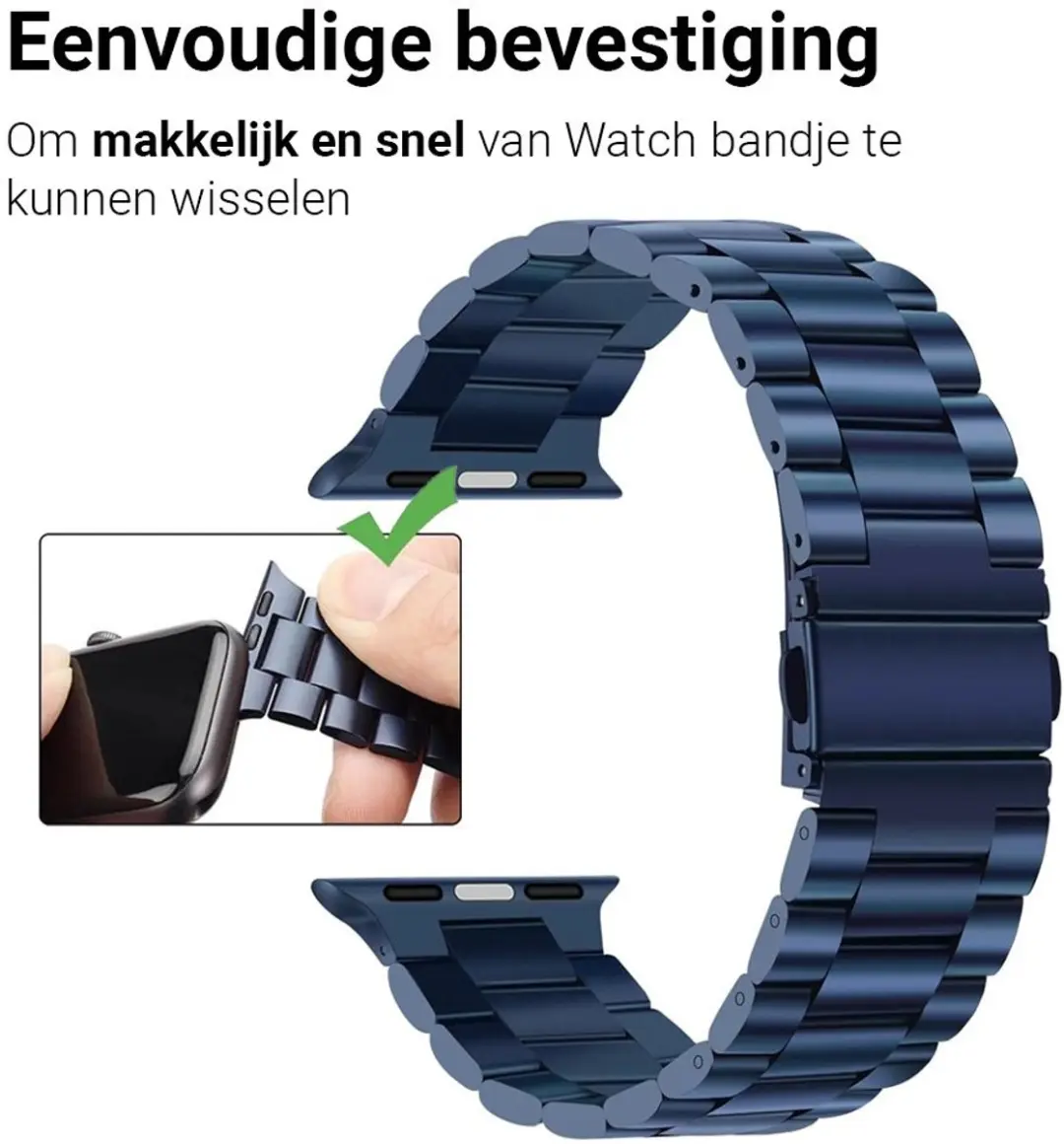 MobiQ Luxe Metalen Bandje Apple Watch 46mm - Blauw