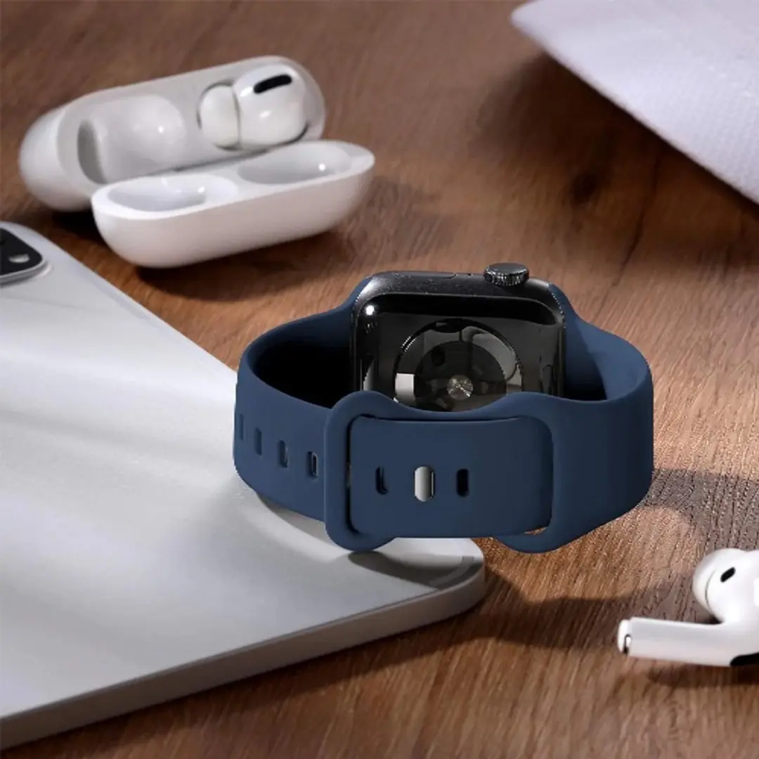 MobiQ Siliconen Bandje Apple Watch 46mm - donkerblauw