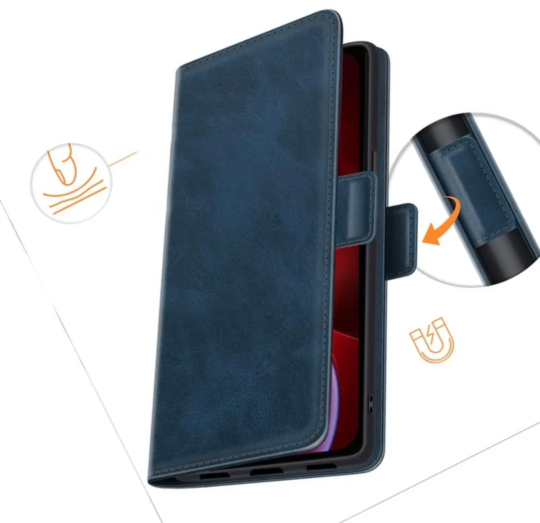 MobiQ PU Lederen Wallet Case iPhone 16 Pro Max - Blauw - 46-00425