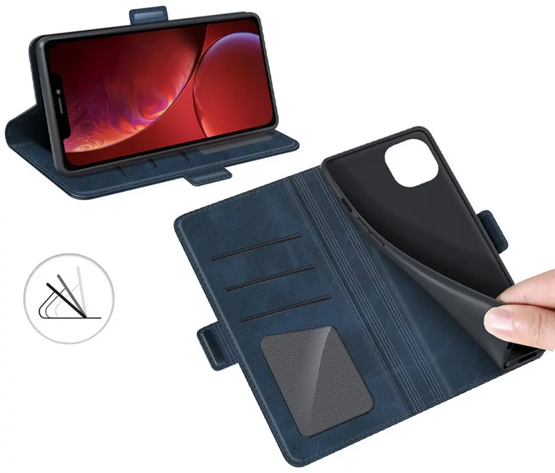 MobiQ PU Lederen Wallet Case iPhone 16 Pro Max - Blauw - 46-00425