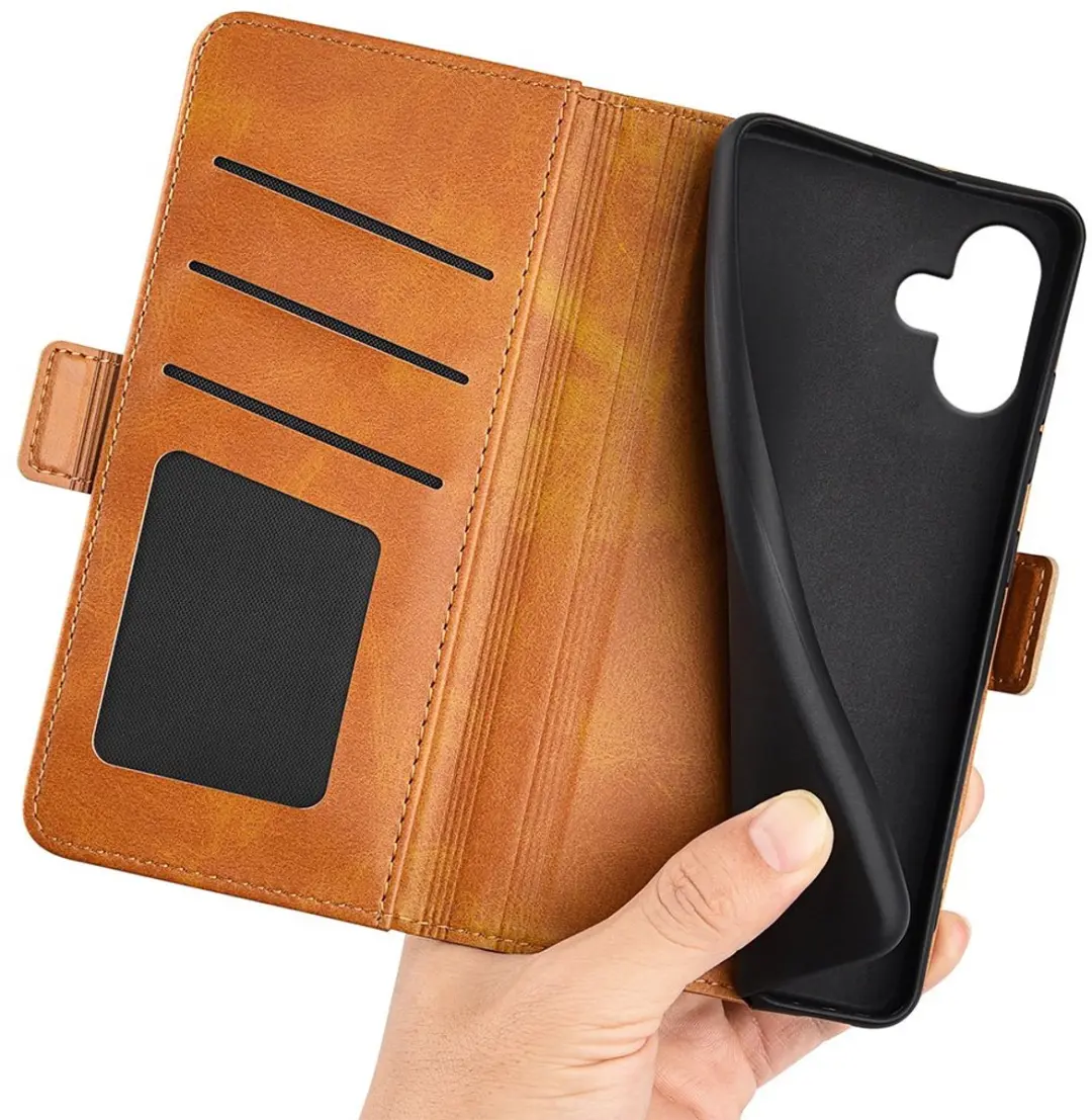 MobiQ PU Lederen Wallet Case iPhone 16 - lichtbruin - 46-00073
