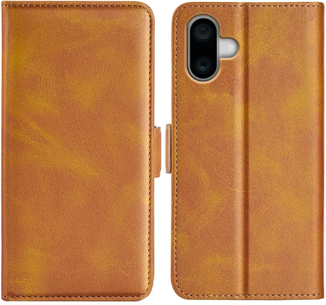MobiQ PU Lederen Wallet Case iPhone 16 - lichtbruin - 46-00073