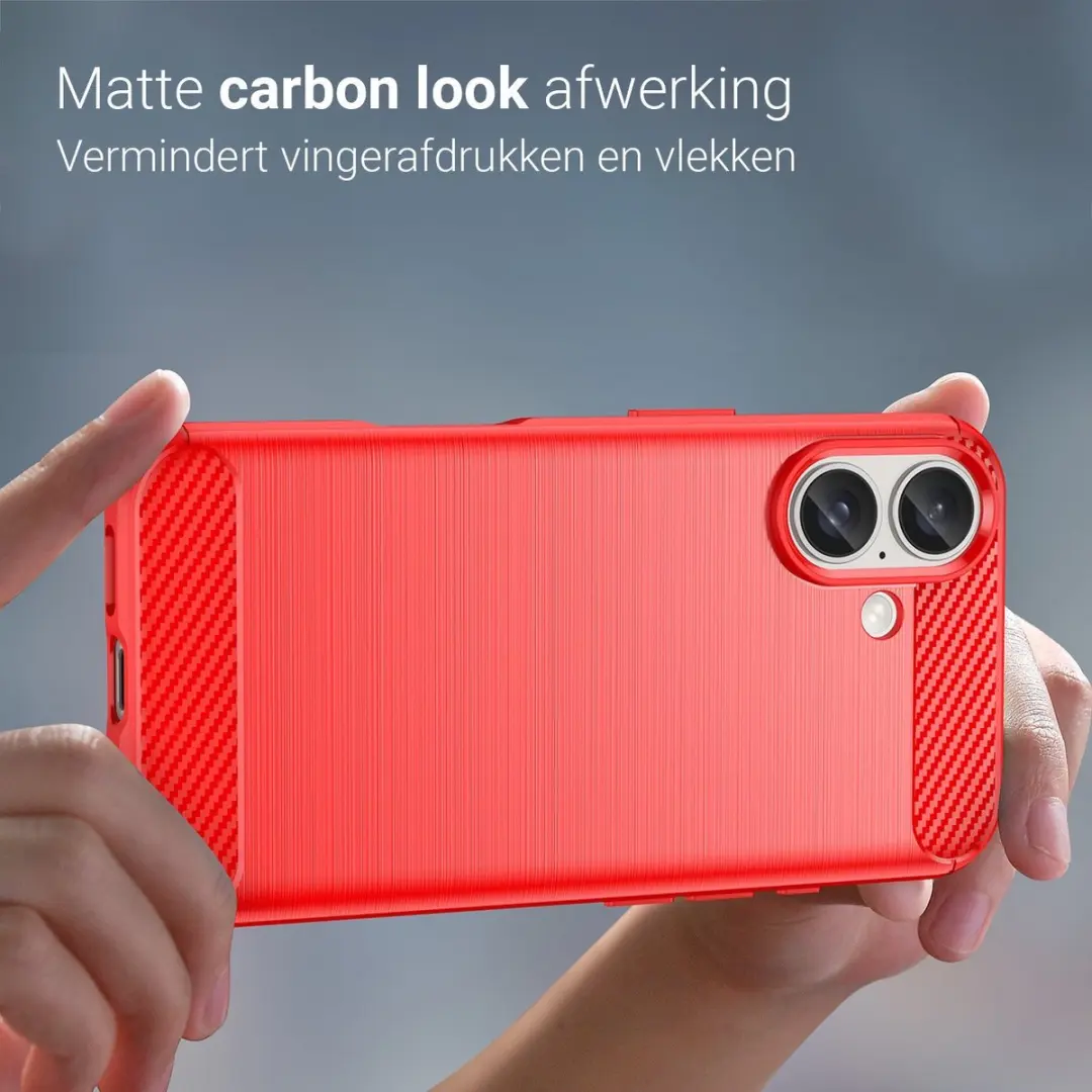 MobiQ Hybrid Carbon Look iPhone 17 Hoesje - Rood