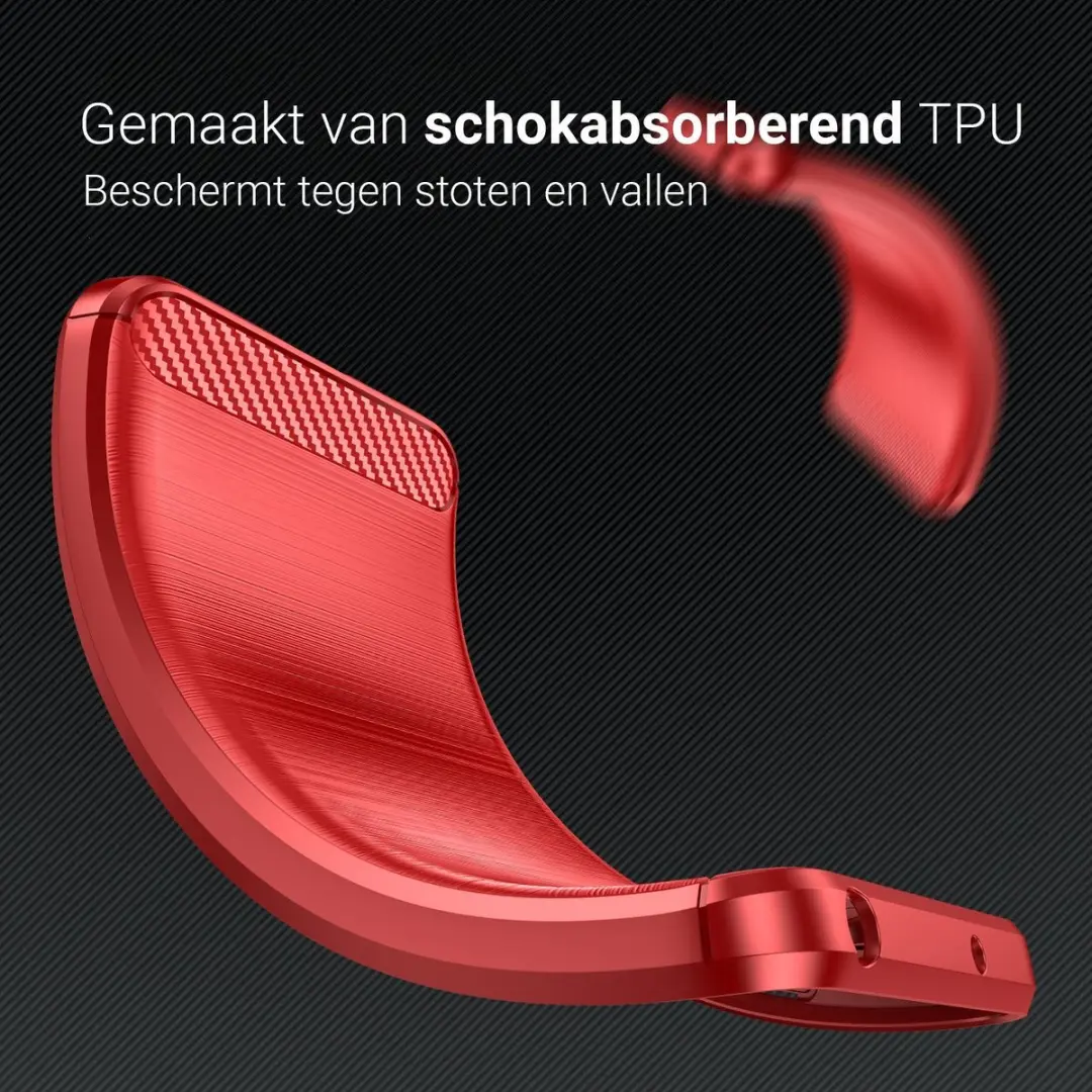 MobiQ Hybrid Carbon Look iPhone 17 Hoesje - Rood