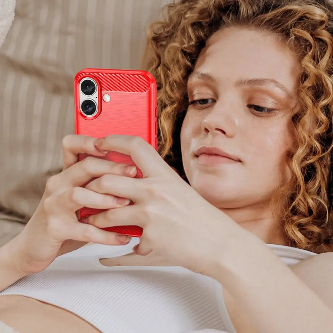 MobiQ Hybrid Carbon Look iPhone 17 Hoesje - Rood