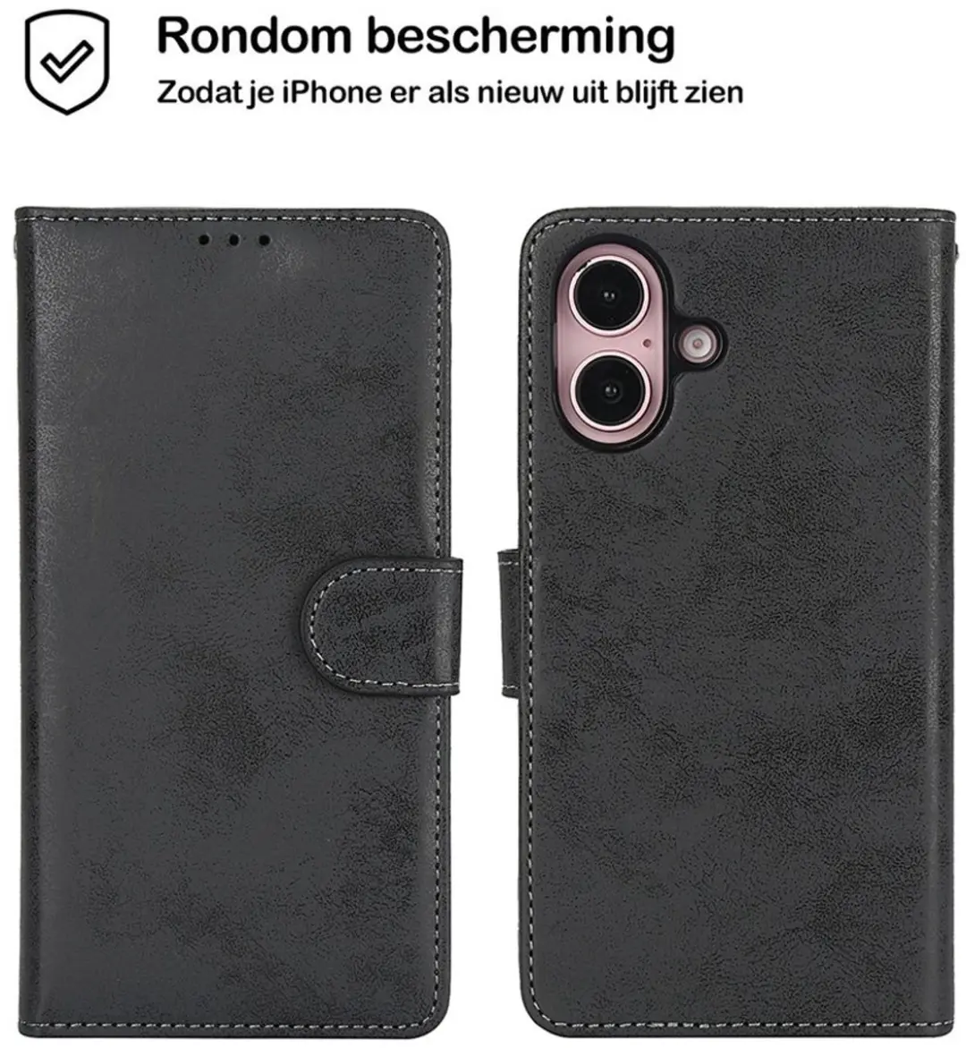 MobiQ Classic Wallet Case iPhone 16 - Zwart - MPN 46-00075