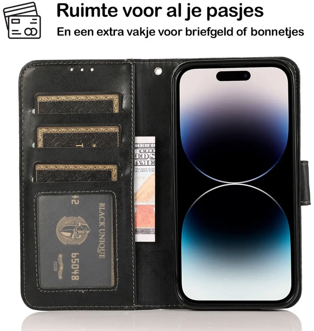 MobiQ Classic Wallet Case iPhone 16 - Zwart - MPN 46-00075