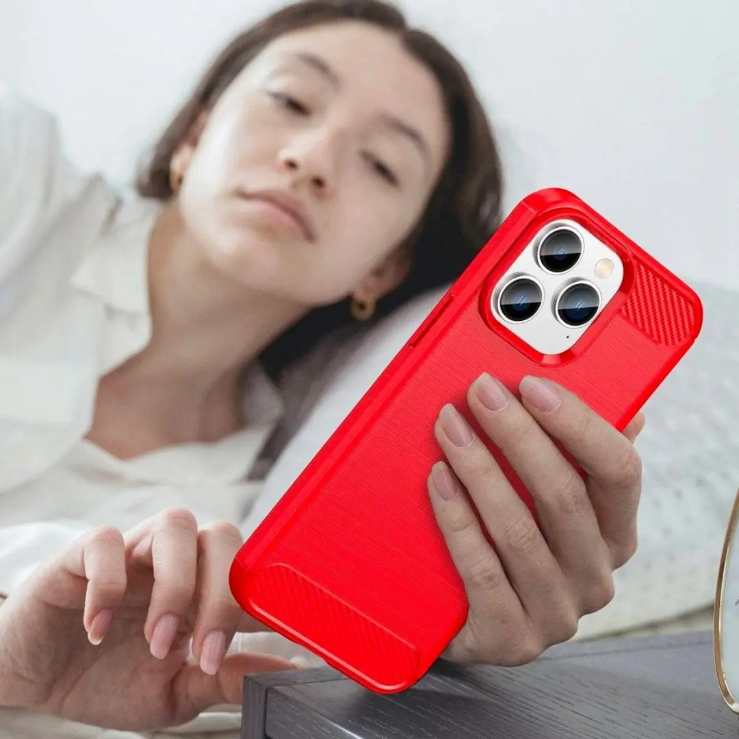 MobiQ Carbon Look Hoesje iPhone 14 Pro Max - Rood - 13-02172