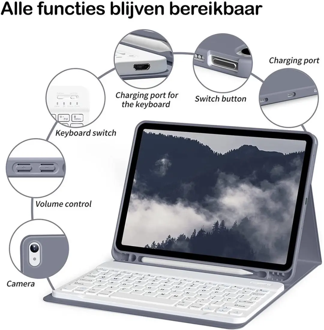 MobiQ 46-01810 iPad Air 13 (2026) Hoes met Toetsenbord - Lavender Grey