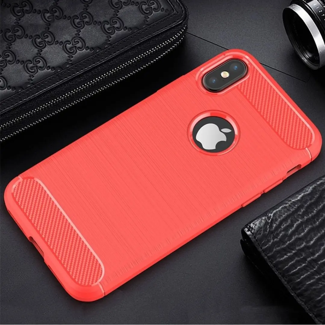 MobiQ Carbon Look Hoesje iPhone X/XS - Rood - mobiq-1544