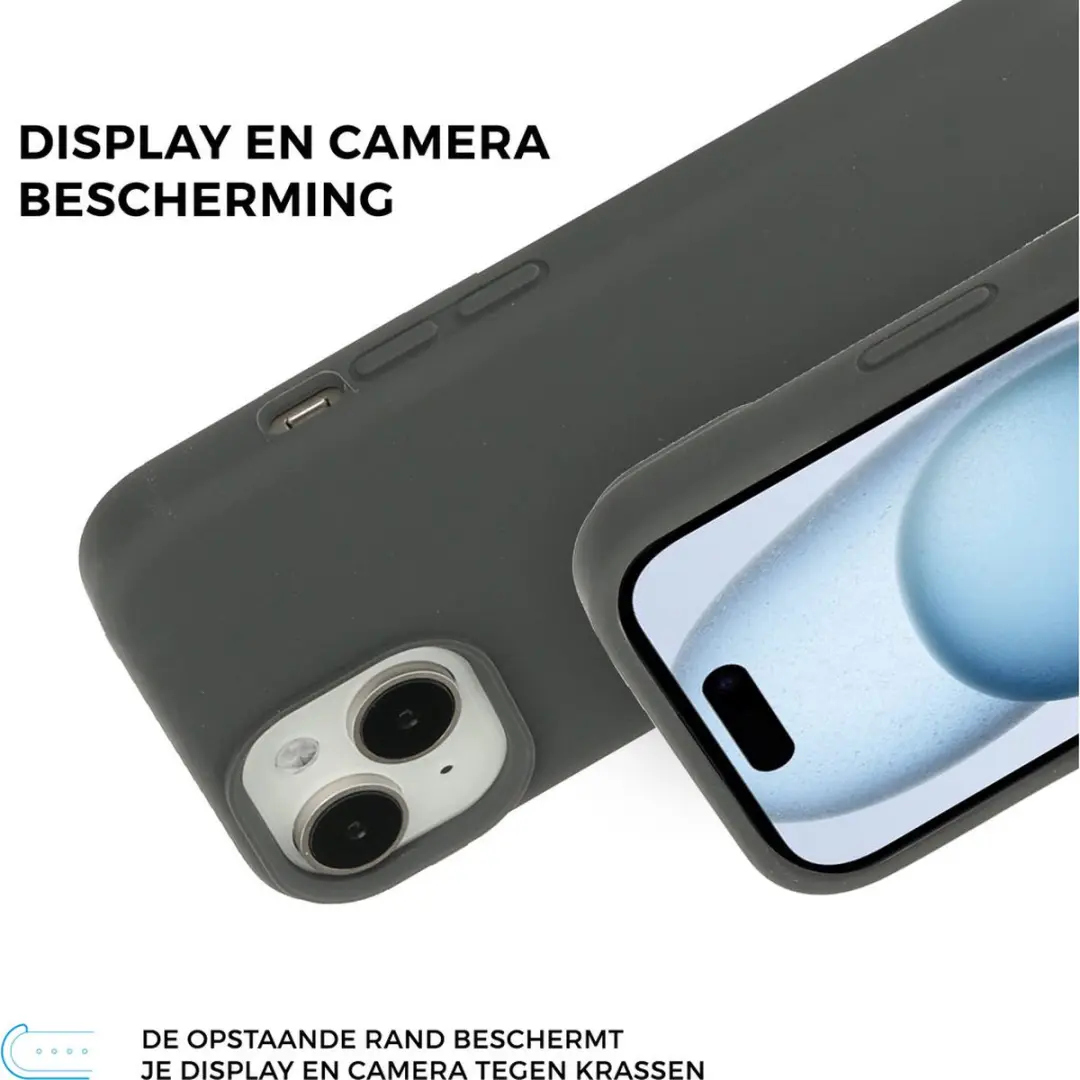 Mobiparts MP-5001994 Silicone Hoesje iPhone 15 - Grijs - 2x Gerecycled Glas