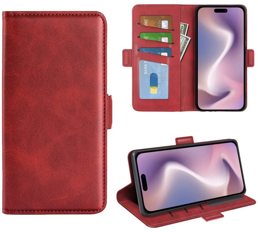 MobiQ PU Lederen Wallet Hoesje iPhone 17 - Rood - 46-01192